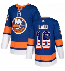 Mens Adidas New York Islanders 16 Andrew Ladd Authentic Royal Blue USA Flag Fashion NHL Jersey 