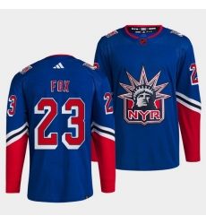 Men New York Rangers 23 Adam Fox Blue 2022 Reverse Retro Stitched Jersey