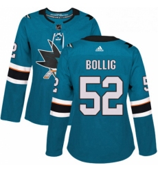 Womens Adidas San Jose Sharks 52 Brandon Bollig Premier Teal Green Home NHL Jersey 