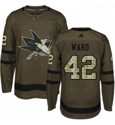 Youth Adidas San Jose Sharks 42 Joel Ward Premier Green Salute to Service NHL Jersey 