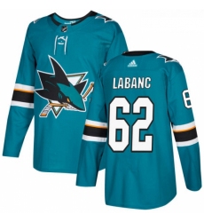 Youth Adidas San Jose Sharks 62 Kevin Labanc Premier Teal Green Home NHL Jersey 