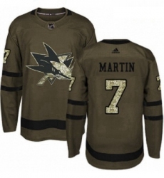 Youth Adidas San Jose Sharks 7 Paul Martin Authentic Green Salute to Service NHL Jersey 