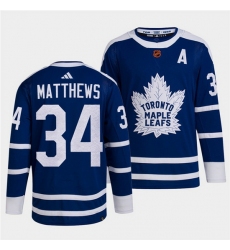 Men Toronto Maple Leafs Black 34 Auston Matthews Blue 2022 Reverse Retro Stitched Jersey