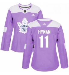 Womens Adidas Toronto Maple Leafs 11 Zach Hyman Authentic Purple Fights Cancer Practice NHL Jersey 