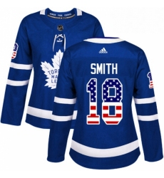 Womens Adidas Toronto Maple Leafs 18 Ben Smith Authentic Royal Blue USA Flag Fashion NHL Jersey 