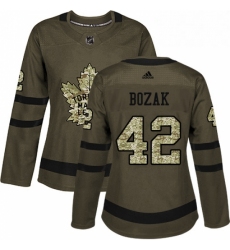 Womens Adidas Toronto Maple Leafs 42 Tyler Bozak Authentic Green Salute to Service NHL Jersey 