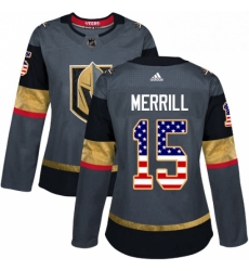 Womens Adidas Vegas Golden Knights 15 Jon Merrill Authentic Gray USA Flag Fashion NHL Jersey 