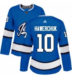 Womens Adidas Winnipeg Jets 10 Dale Hawerchuk Authentic Blue Alternate NHL Jersey 