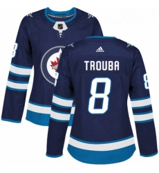 Womens Adidas Winnipeg Jets 8 Jacob Trouba Authentic Navy Blue Home NHL Jersey 