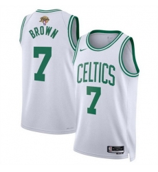 Men Boston Celtics 7 Jaylen Brown White 2024 Finals Association Edition Stitched Basketball Jersey