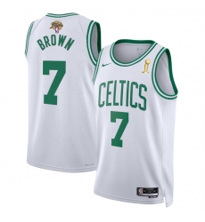 Men Boston Celtics 7 Jaylen Brown White 2024 Finals Champions Association Edition Stitched Basketball Jersey