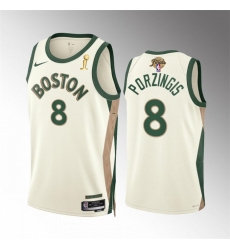 Men Boston Celtics 8 Kristaps Porzingis 2024 Finals Champions City Edition Stitched Basketball Jersey