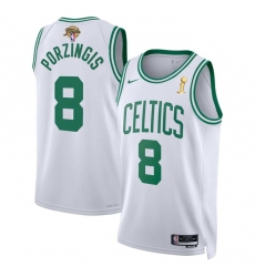 Men Boston Celtics 8 Kristaps Porzingis White 2024 Finals Champions Association Edition Stitched Basketball Jersey