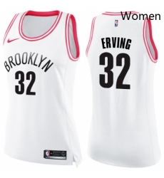 Womens Nike Brooklyn Nets 32 Julius Erving Swingman WhitePink Fashion NBA Jersey