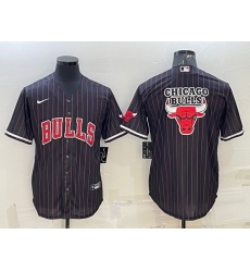 Men Chicago Bulls Black Team Big Logo Cool Base Stitched Baseball Jersey