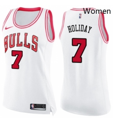 Womens Nike Chicago Bulls 7 Justin Holiday Swingman WhitePink Fashion NBA Jersey 