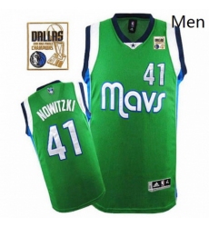 Mens Adidas Dallas Mavericks 41 Dirk Nowitzki Authentic Green Champions Patch NBA Jersey