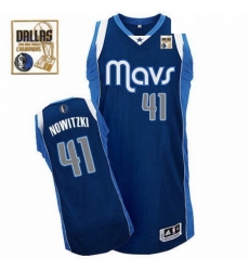 Mens Adidas Dallas Mavericks 41 Dirk Nowitzki Authentic Navy Blue Alternate Champions Patch NBA Jersey