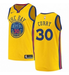 Mens Nike Golden State Warriors 30 Stephen Curry Authentic Gold NBA Jersey City Edition