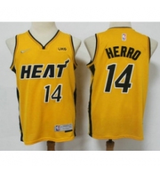 Men Miami Heat 14 Tyler Herro Yellow Nike Swingman 2021 Earned Edition Stitched Jersey With NEW Sponsor Logo