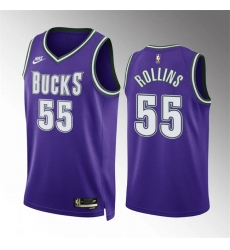 Men Milwaukee Bucks 55 Ryan Rollins Purple Classic Edition Stitched Basketball Jersey