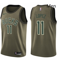 Mens Nike Milwaukee Bucks 11 Brook Lopez Swingman Green Salute to Service NBA Jersey 