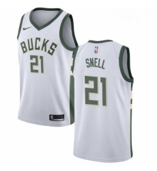 Mens Nike Milwaukee Bucks 21 Tony Snell Swingman White Home NBA Jersey Association Edition 