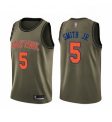 Mens New York Knicks 5 Dennis Smith Jr Swingman Green Salute to Service Basketball Jersey 