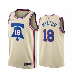 Men Philadelphia 76ers 18 Shake Milton Cream NBA Swingman 2020 21 Earned Edition Jersey