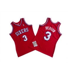 Men Philadelphia 76ers 3 Allen Iverson Red 2002 03 Throwback Stitched Basketball Jersey