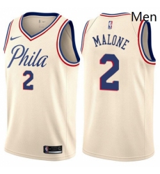 Mens Nike Philadelphia 76ers 2 Moses Malone Swingman Cream NBA Jersey City Edition