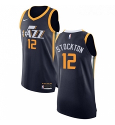 Youth Nike Utah Jazz 12 John Stockton Authentic Navy Blue Road NBA Jersey Icon Edition