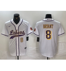 Men Los Angeles Lakers 8 Kobe Bryant White Cool Base Stitched Baseball Jerseys 5