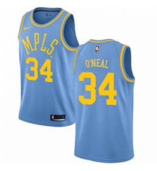 Mens Nike Los Angeles Lakers 34 Shaquille ONeal Swingman Blue Hardwood Classics NBA Jersey