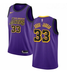 Womens Nike Los Angeles Lakers 33 Kareem Abdul Jabbar Swingman Purple NBA Jersey City Edition