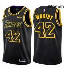 Womens Nike Los Angeles Lakers 42 James Worthy Swingman Black NBA Jersey City Edition