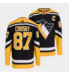 Men Pittsburgh Penguins 87 Sidney Crosby Black 2022 Reverse Retro Stitched Jersey