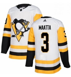 Mens Adidas Pittsburgh Penguins 3 Olli Maatta Authentic White Away NHL Jersey 