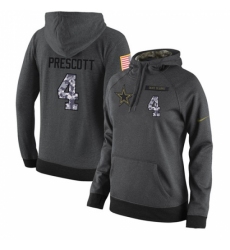 NFL Womens Nike Dallas Cowboys 4 Dak Prescott Stitched Black Anthracite Salute to Service Player Performance Hoodie