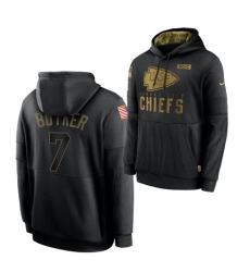 Men Kansas City Chiefs 7 Harrison Butker 2020 Salute To Service Black Sideline Performance Pullover Hoodie