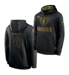 Men Las Vegas Raiders 4 Derek Carr 2020 Salute To Service Black Sideline Performance Pullover Hoodie