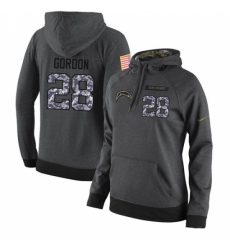 NFL Womens Nike Los Angeles Chargers 28 Melvin Gordon Stitched Black Anthracite Salute to Service Player Performance Hoodie