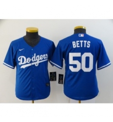 MLB Dodgers 50 Mookie Betts Blue Cool Base Nike Youth Jersey