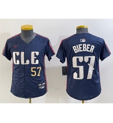 Youth Cleveland Guardians 57 Shane Bieber Navy 2024 City Connect Limited Stitched Baseball Jersey