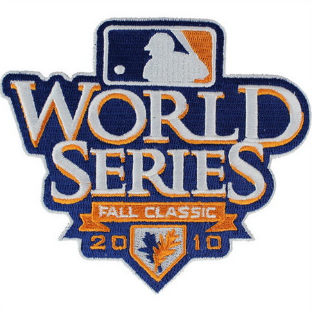 Youth 2010 MLB World Series Logo Jersey Sleeve Patch San Francisco Giants vs. Texas Rangers White Border III Biaog